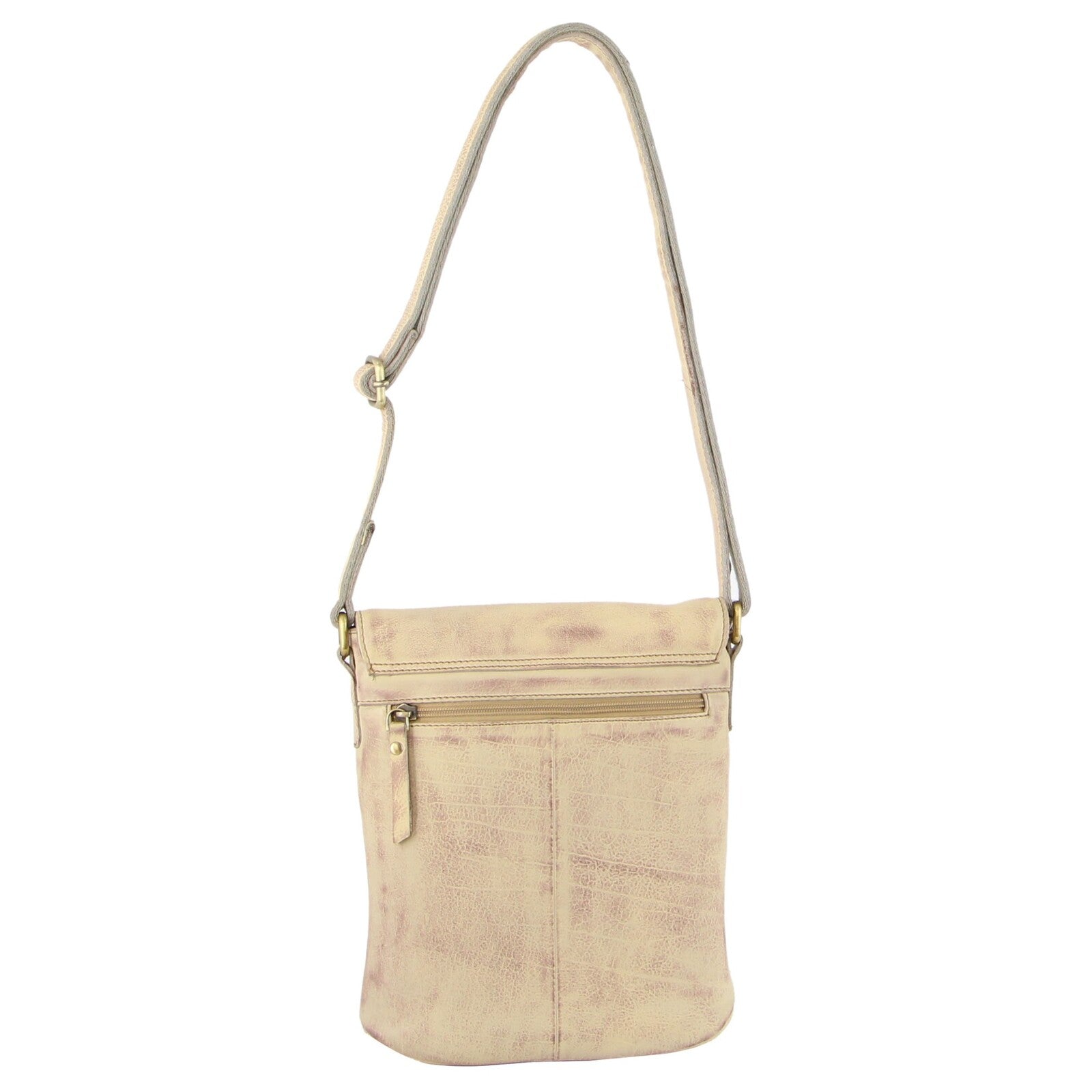 Pierre Cardin Leather Perforated Cross-Body Bag with Flap Closure - Latte-3
