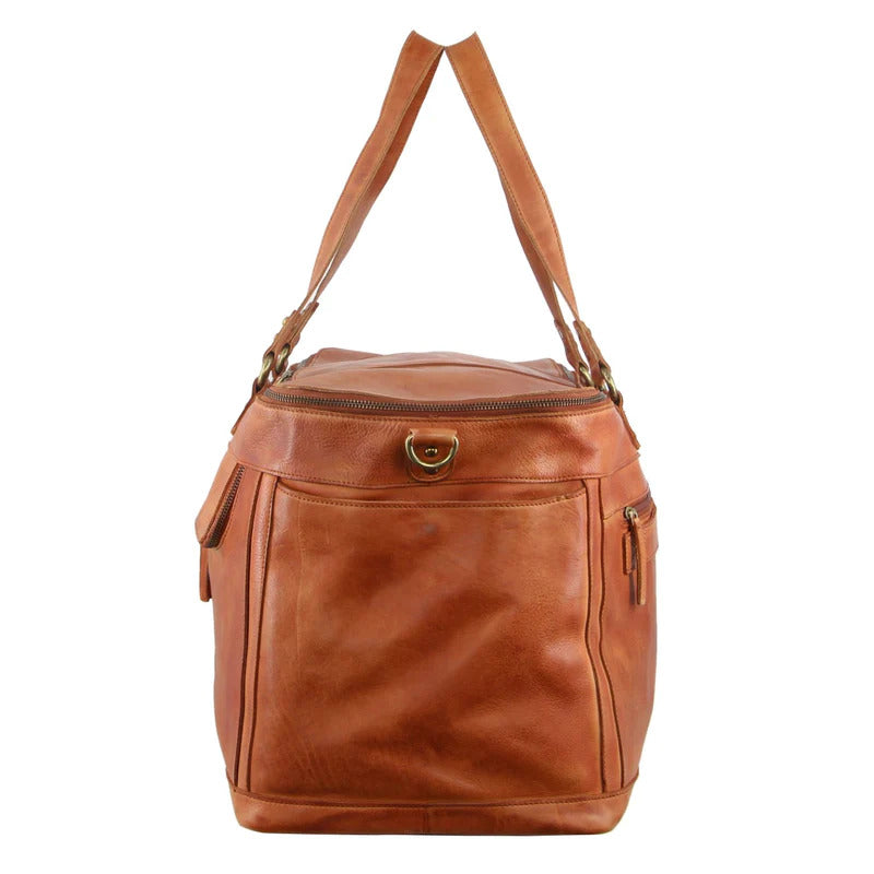 Pierre Cardin Burnished Leather Multi-Compartment Overnight Bag - Cognac-3