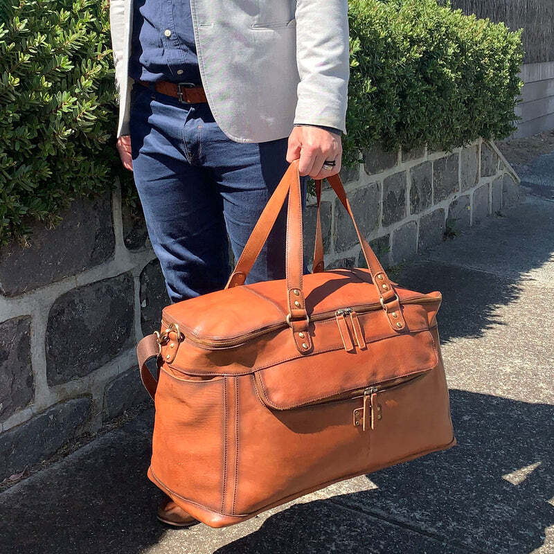 Pierre Cardin Burnished Leather Multi-Compartment Overnight Bag - Cognac-2