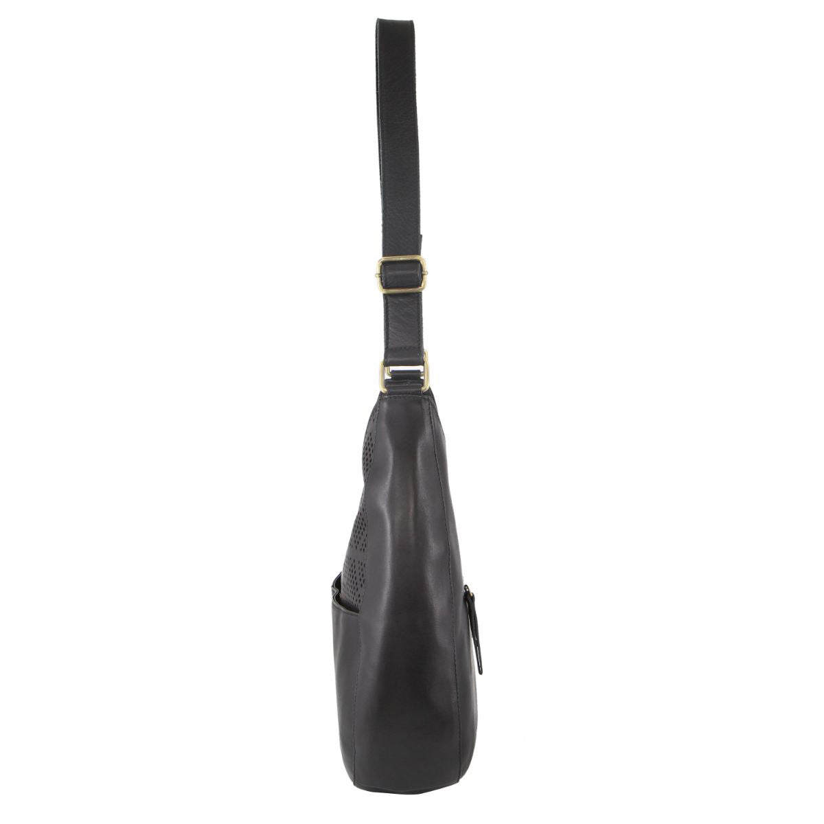 Pierre Cardin Womens Italian Leather Bag Perforated Cross Body Travel - Black-2