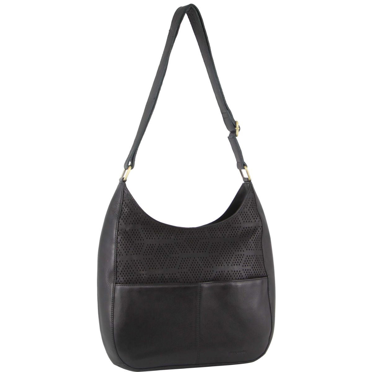Pierre Cardin Womens Italian Leather Bag Perforated Cross Body Travel - Black-1