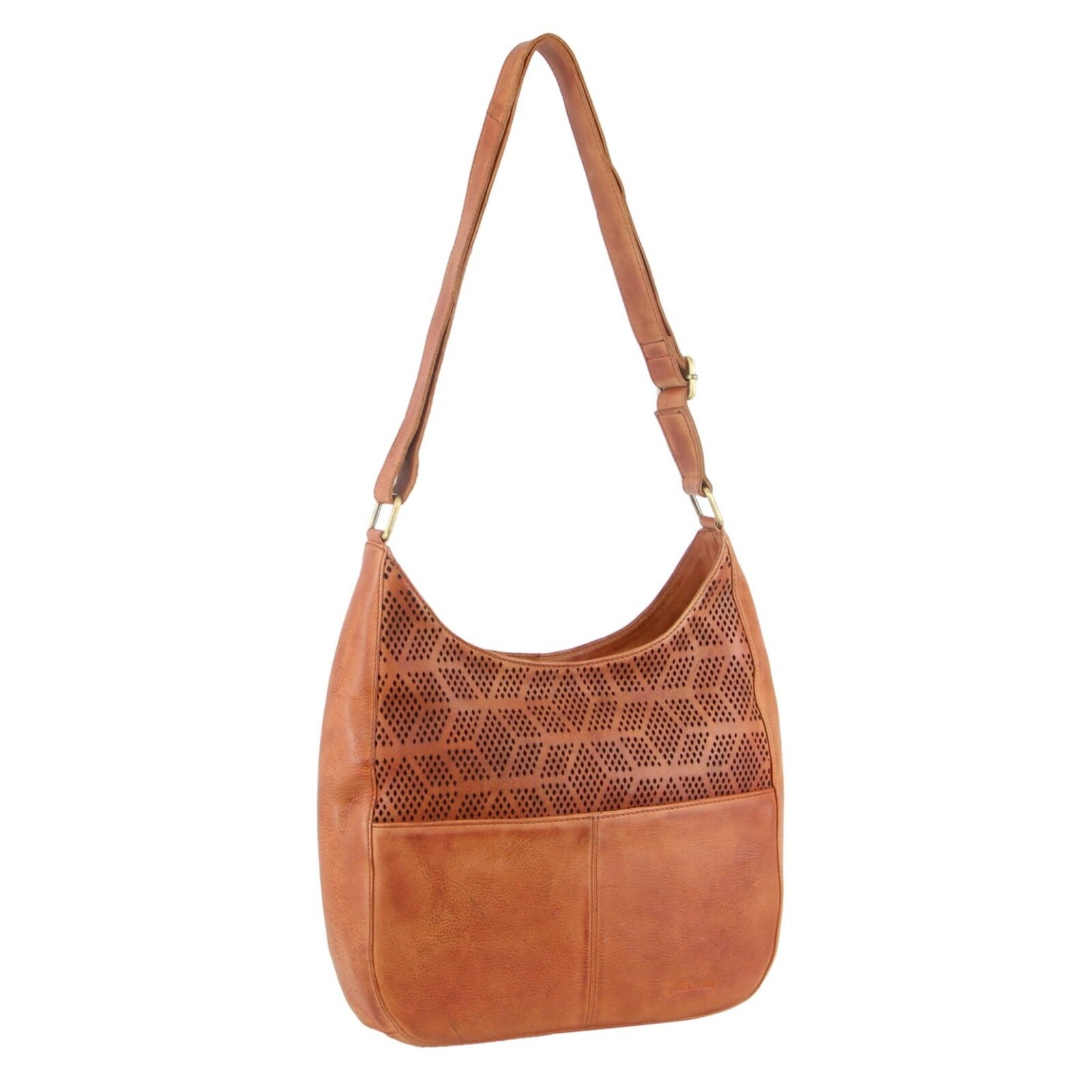 Pierre Cardin Womens Leather Perforated Cross-Body Bag - Cognac-0