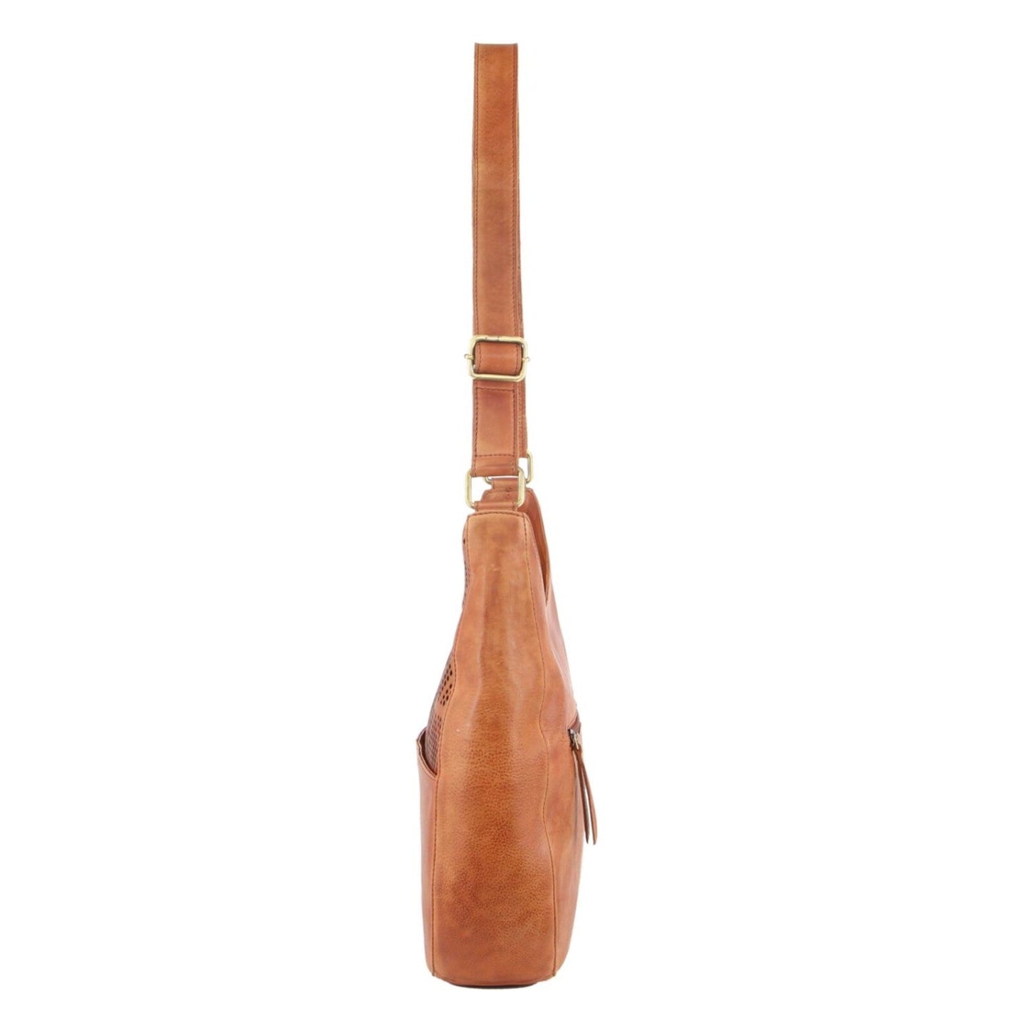 Pierre Cardin Womens Leather Perforated Cross-Body Bag - Cognac-2