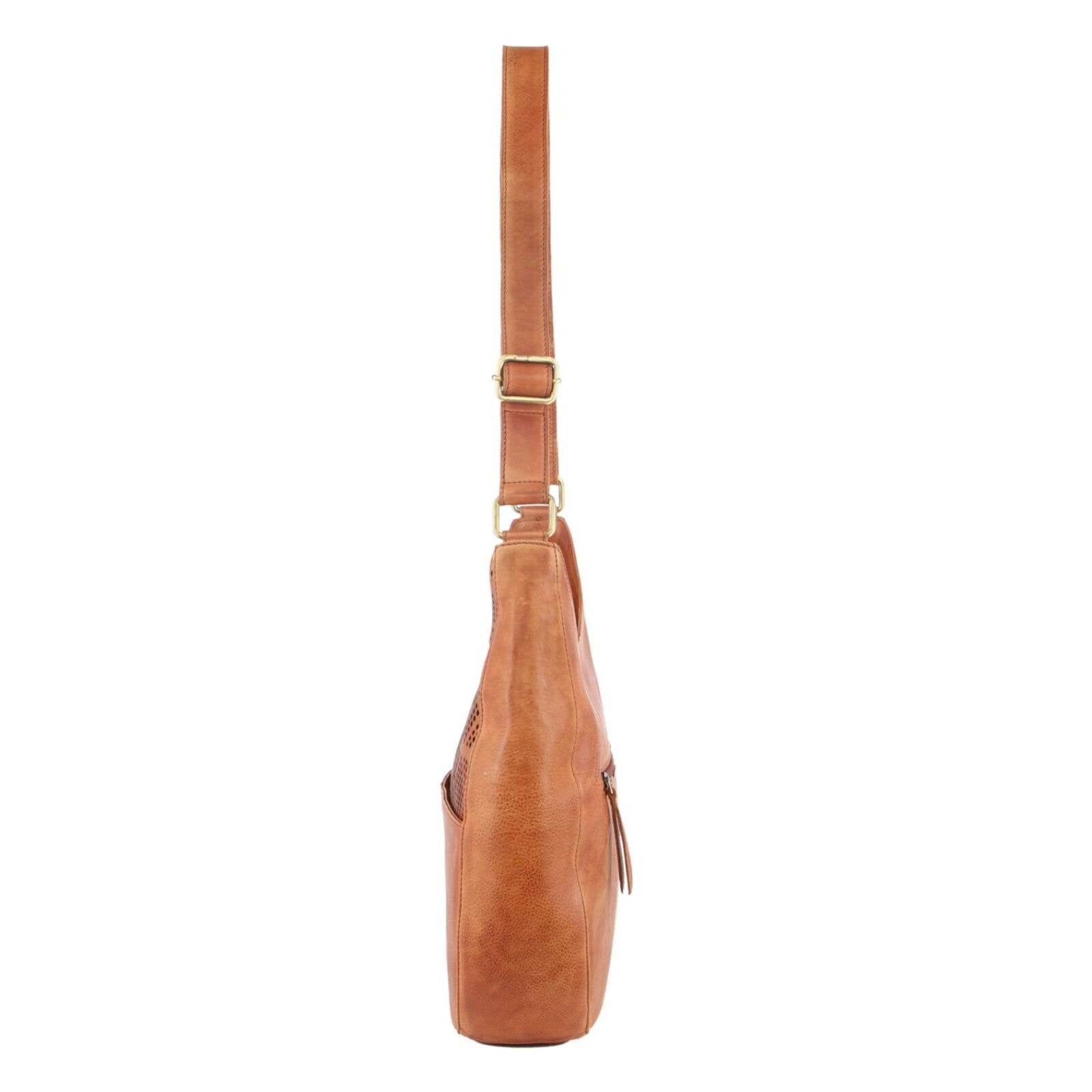 Pierre Cardin Womens Leather Perforated Cross-Body Bag - Cognac-2