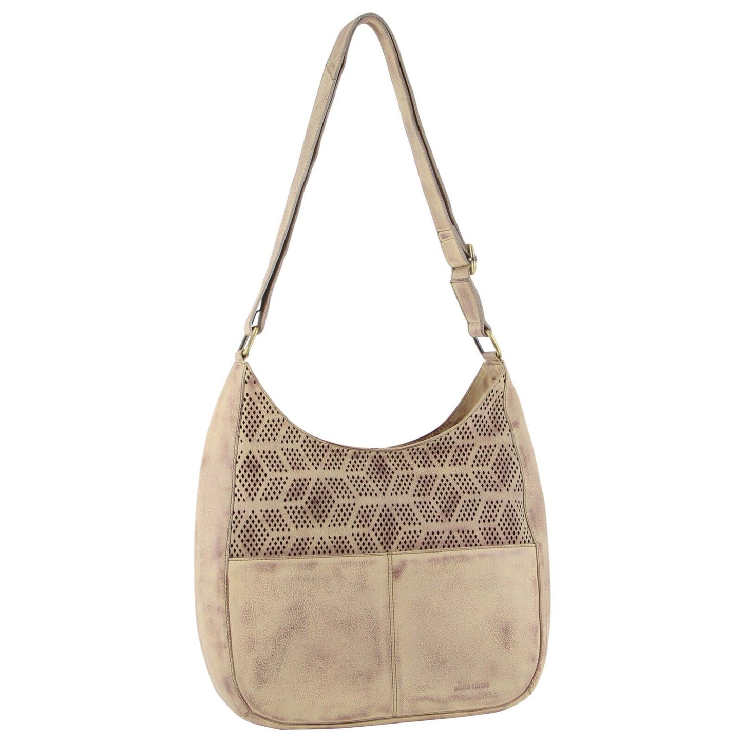 Pierre Cardin Womens Italian Leather Bag Perforated Cross Body Travel - Latte-1