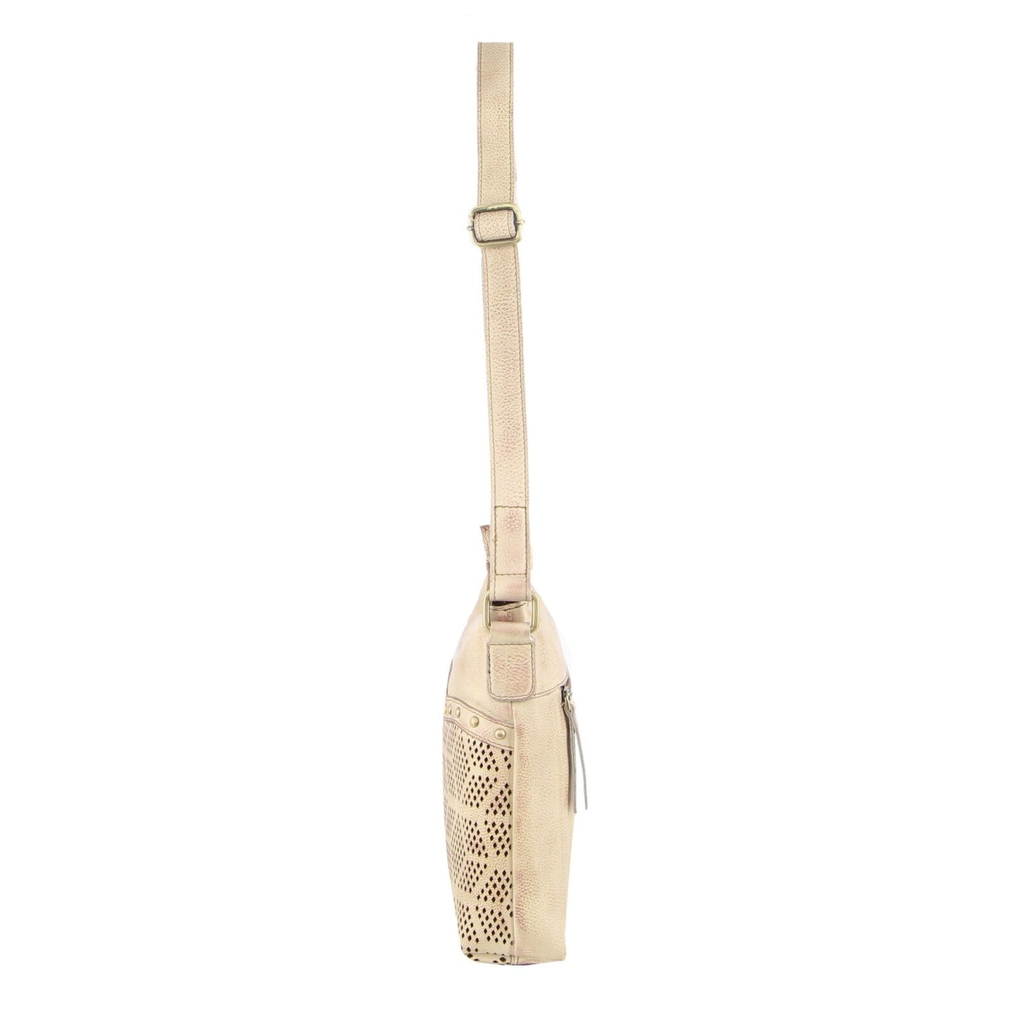 Pierre Cardin Womens Leather Perforated Cross-Body Bag with stud Detailing - Latte-2