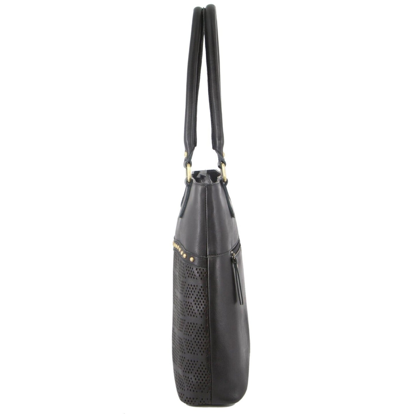 Pierre Cardin Womens Leather Perforated Shoulder Bag with stud Detailing - Black-2