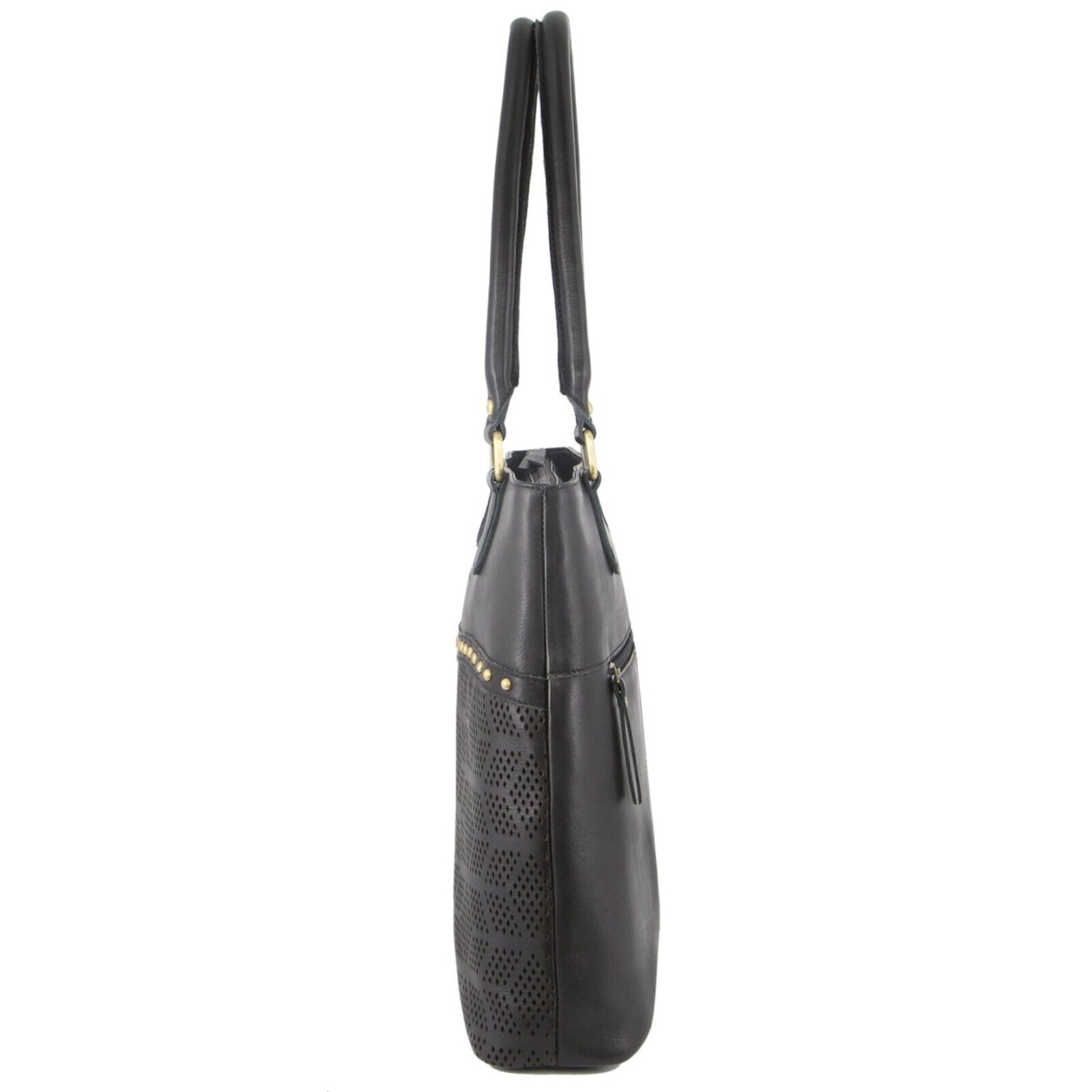 Pierre Cardin Womens Leather Perforated Shoulder Bag with stud Detailing - Black-2