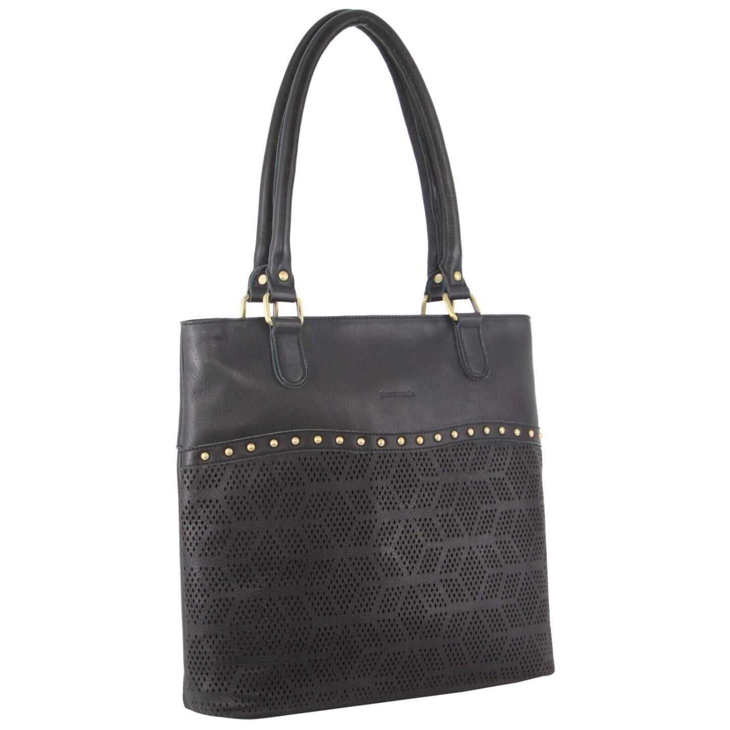 Pierre Cardin Womens Leather Perforated Shoulder Bag with stud Detailing - Black-0