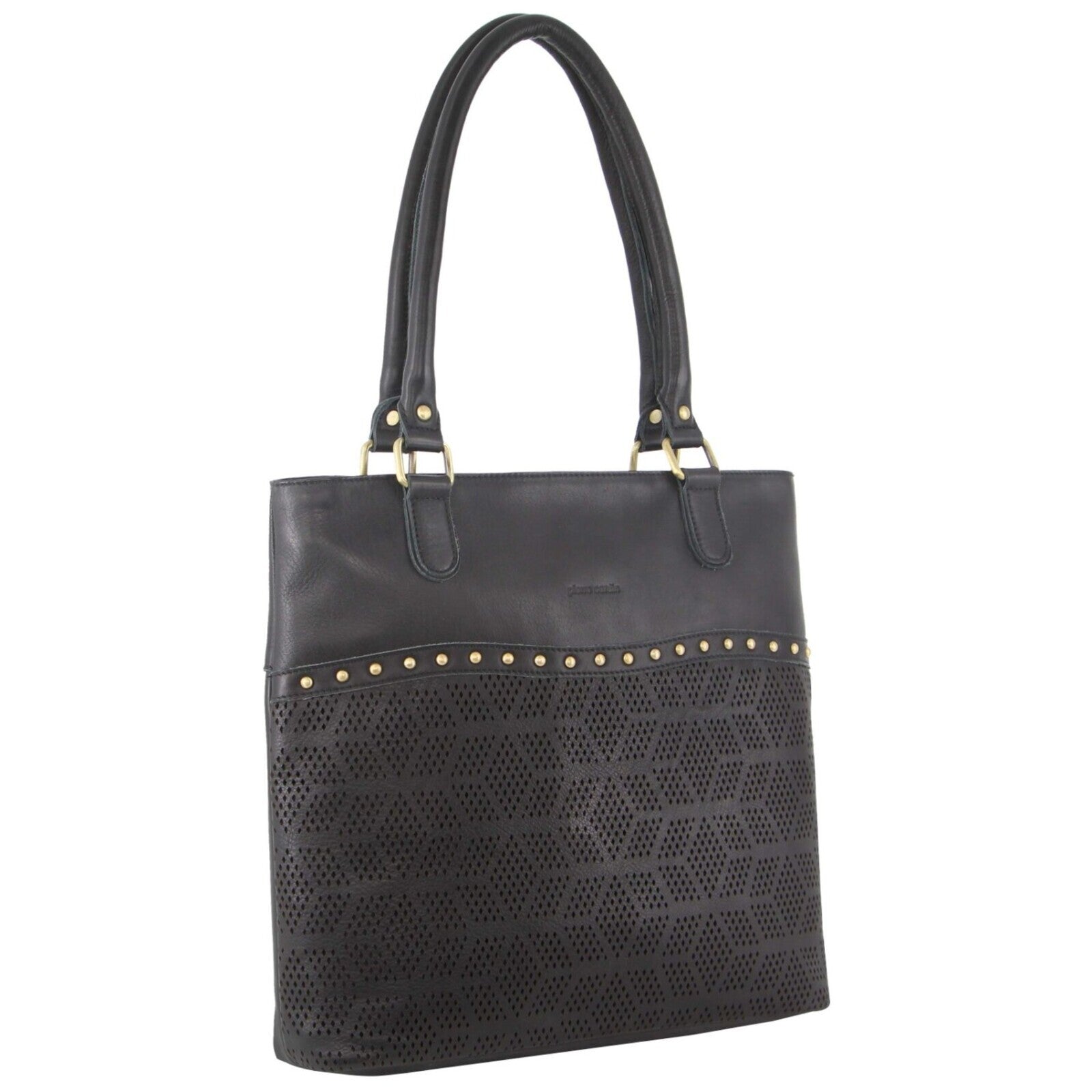 Pierre Cardin Womens Leather Perforated Shoulder Bag with stud Detailing - Black-1