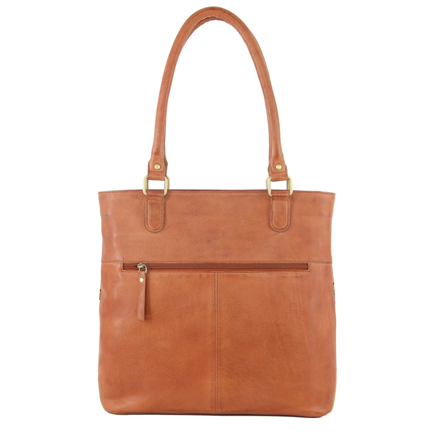 Pierre Cardin Womens Leather Perforated Shoulder Bag with stud Detailing - Cognac-3