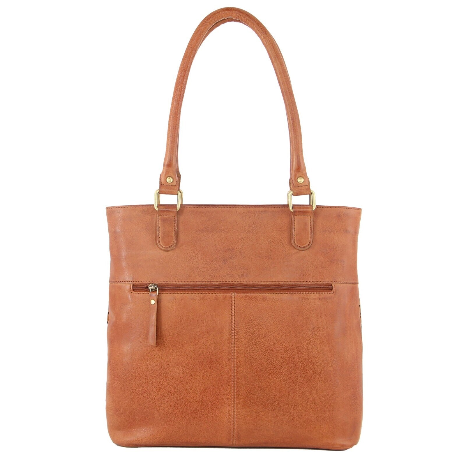 Pierre Cardin Womens Leather Perforated Shoulder Bag with stud Detailing - Cognac-3