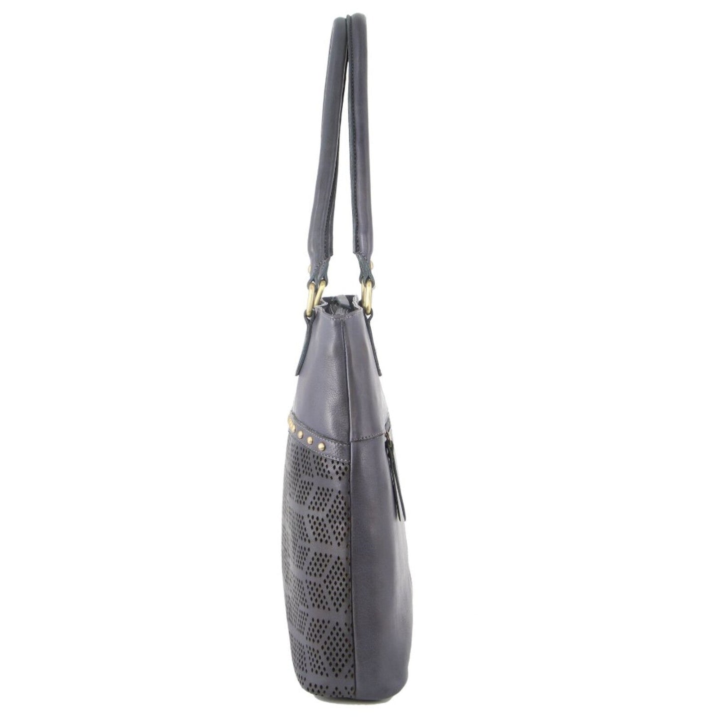 Pierre Cardin Womens Leather Perforated Shoulder Bag with stud Detailing - Teal-2