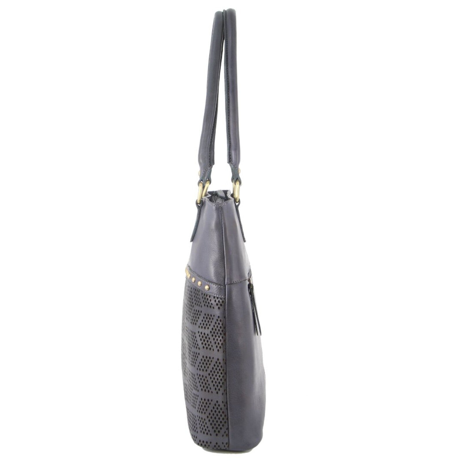 Pierre Cardin Womens Leather Perforated Shoulder Bag with stud Detailing - Teal-2