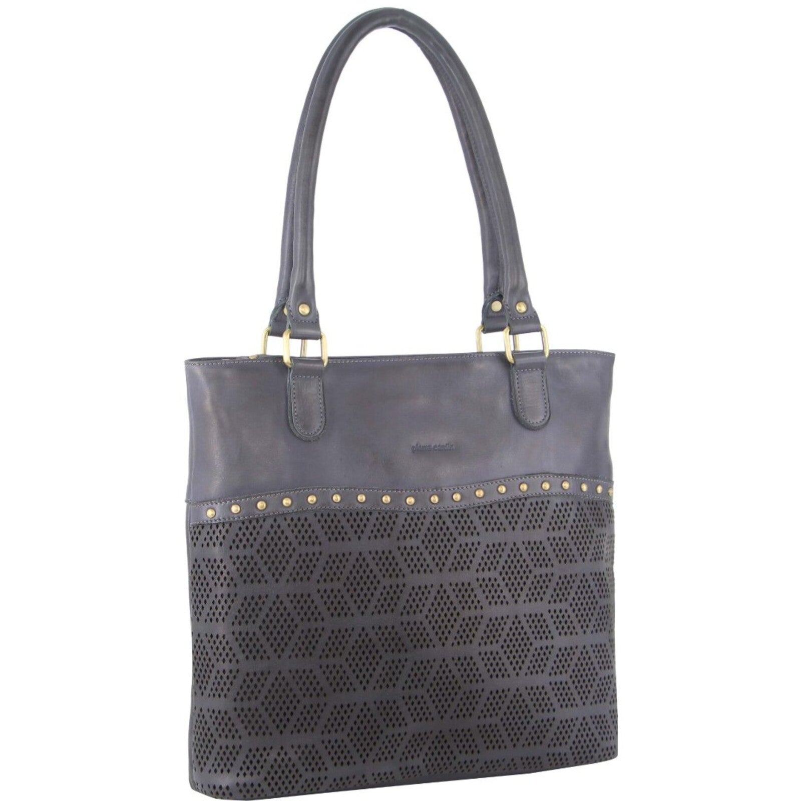 Pierre Cardin Womens Leather Perforated Shoulder Bag with stud Detailing - Teal-0