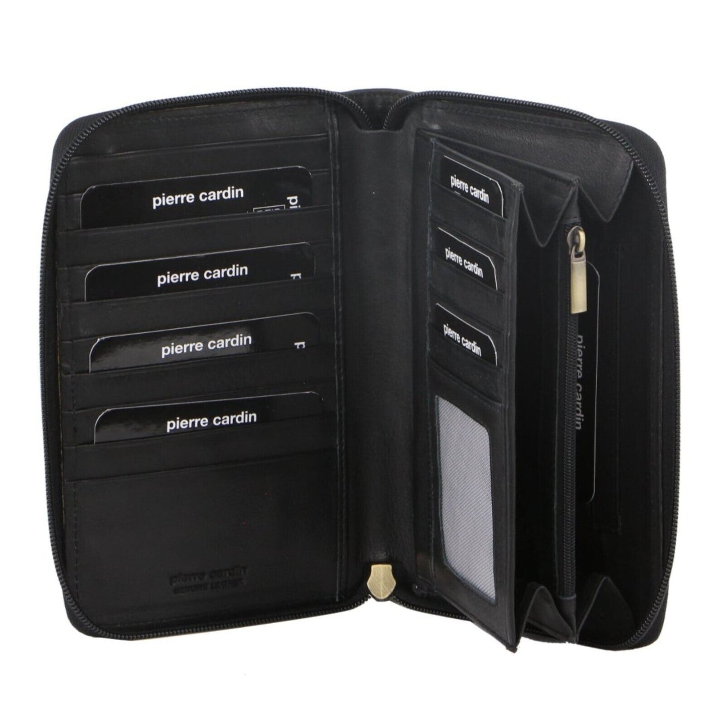 Pierre Cardin Perforated Leather Ladies Zip Around Wallet - Black-0