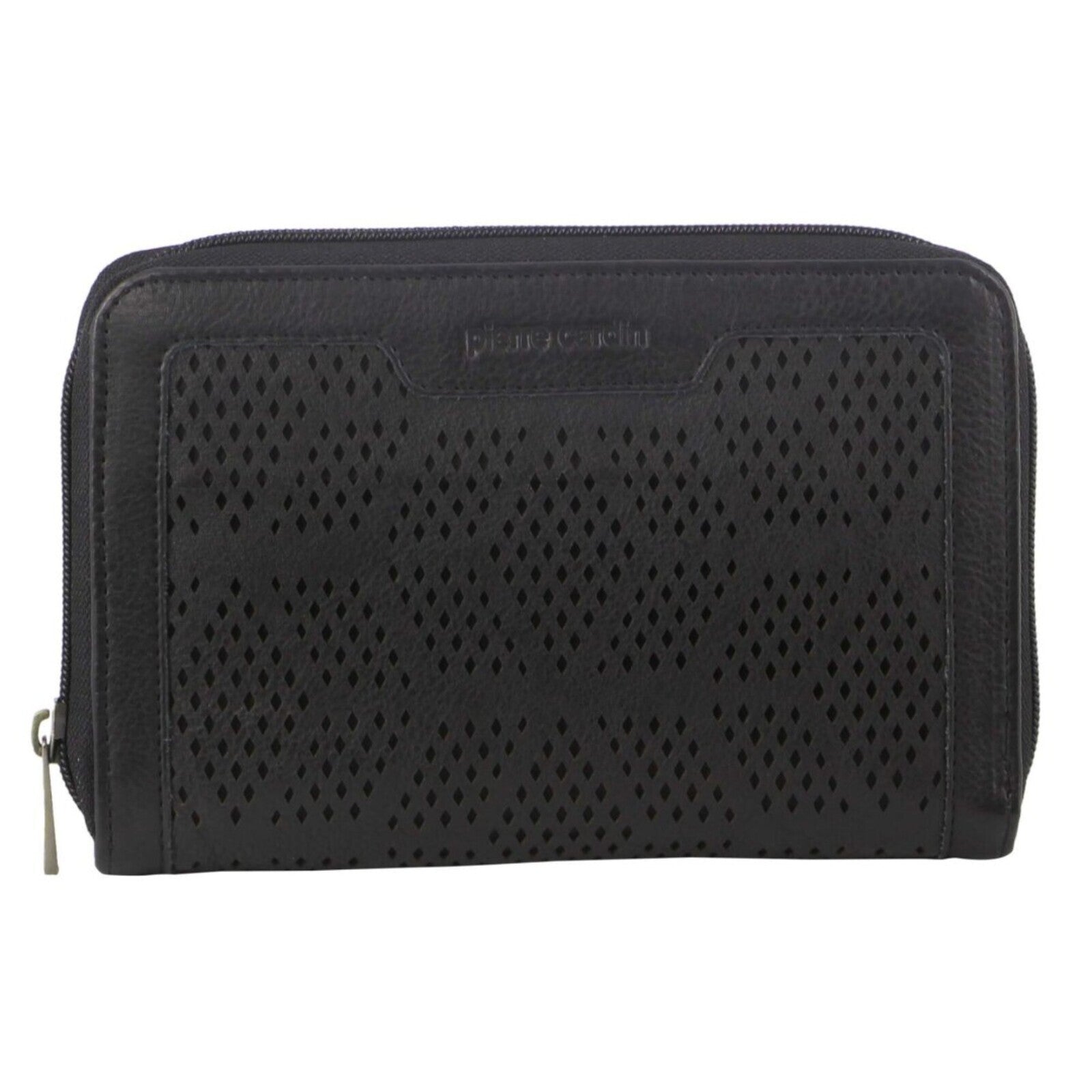 Pierre Cardin Perforated Leather Ladies Zip Around Wallet - Black-2