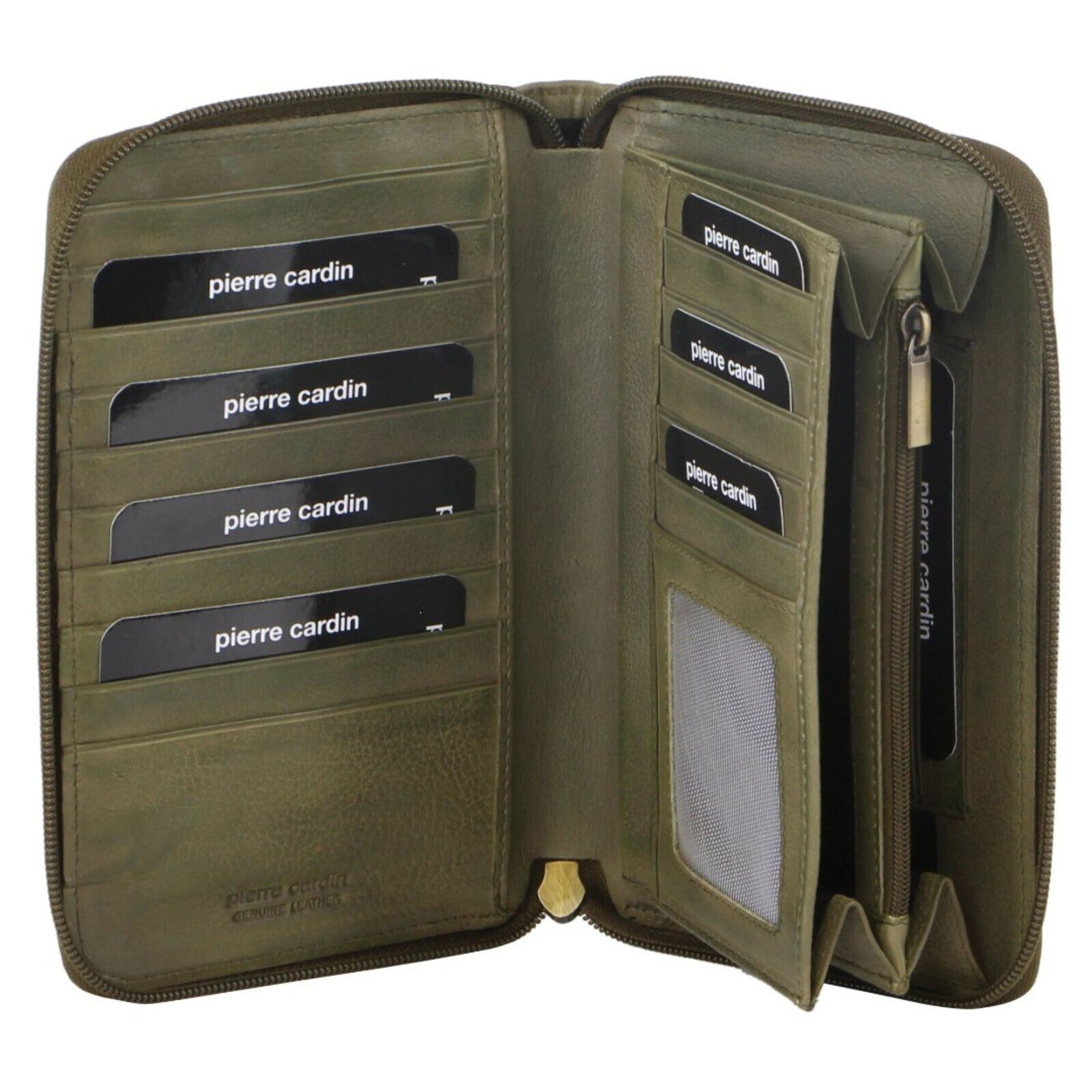 Pierre Cardin Perforated Leather Ladies Zip Around Wallet - Olive-0