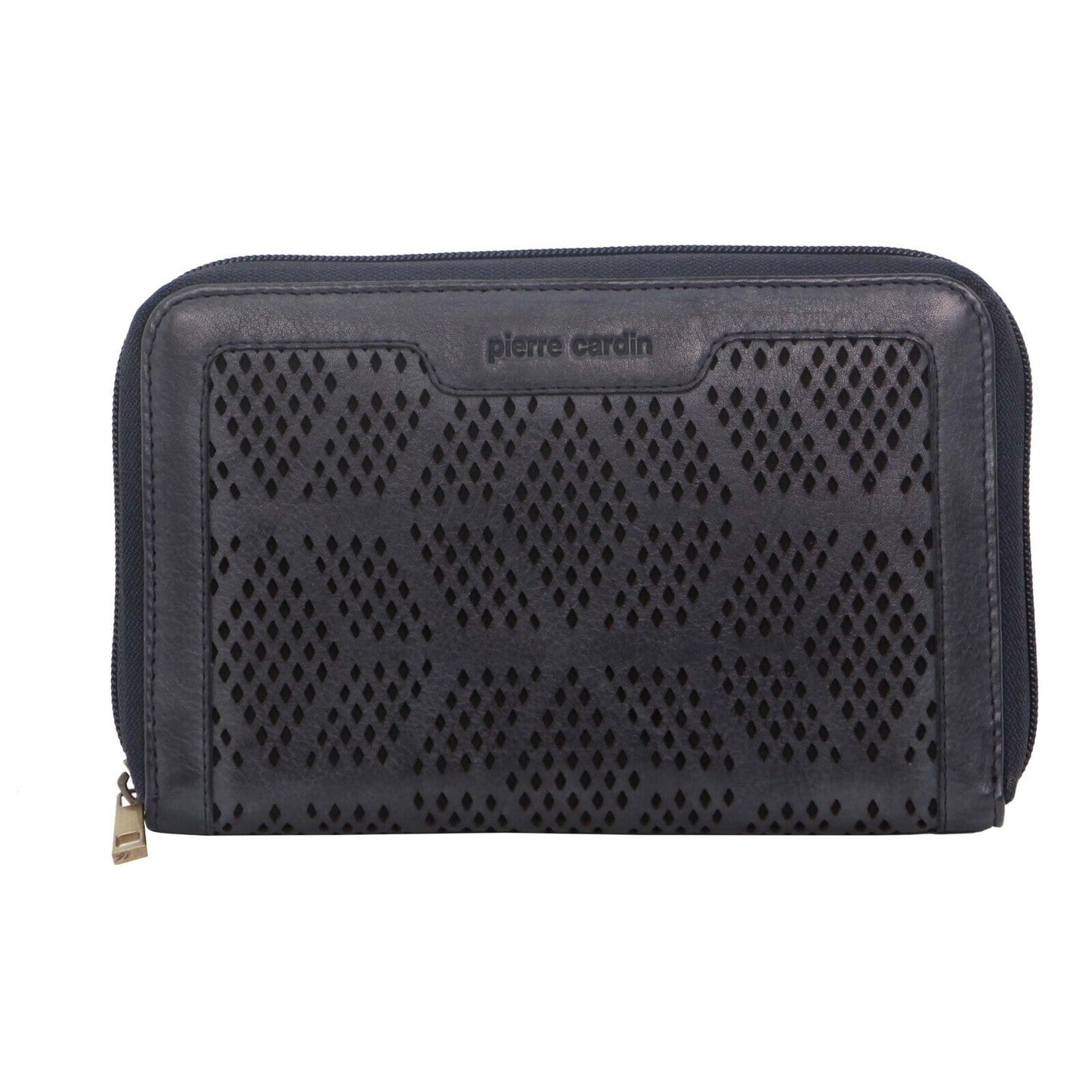 Pierre Cardin Perforated Leather Ladies Zip Around Wallet - Teal-2