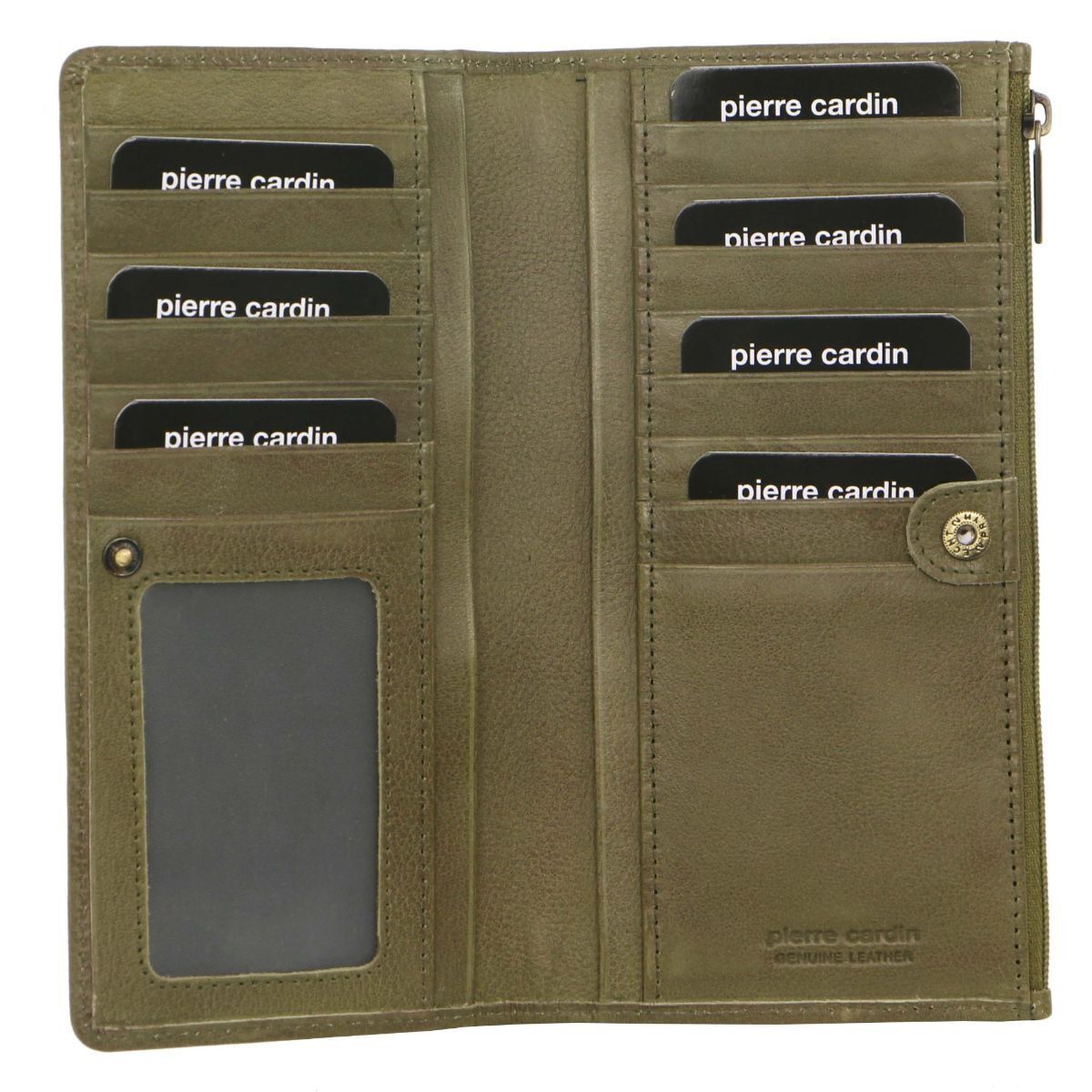 Pierre Cardin Perforated Leather Ladies Handy Travel Wallet - Olive-0