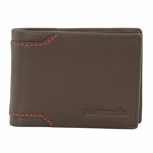 Pierre Cardin Soft Italian Leather Mens Bi-Fold Wallet with Central Flap - Brown-0