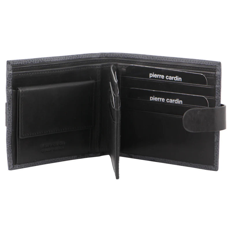 Pierre Cardin Mens RFID Woven-Embossed Leather Tab Wallet - Black-2