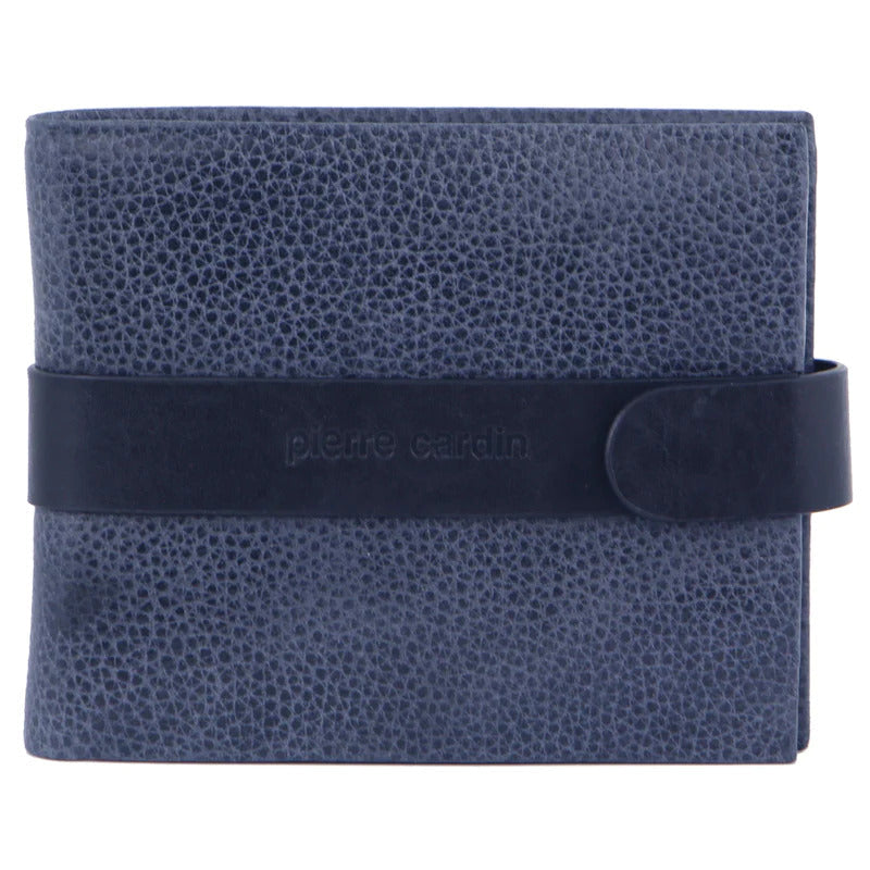 Pierre Cardin Mens RFID Woven-Embossed Leather Tab Wallet - Navy-0