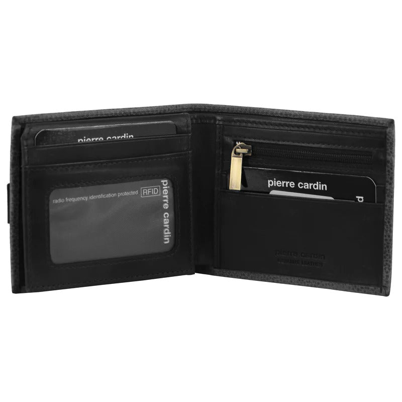 Pierre Cardin Mens Rustic Leather Bi-Fold Business Card Holder/Wallet - Black-2