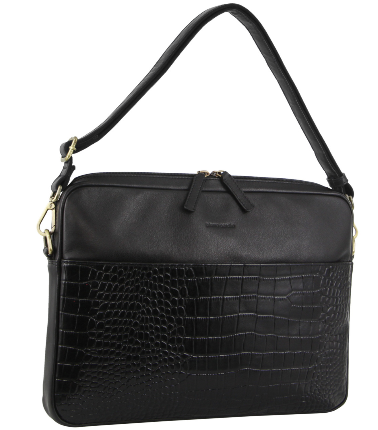 Pierre Cardin Croc-Embossed Leather Business 15" Laptop Computer Bag - Black-0