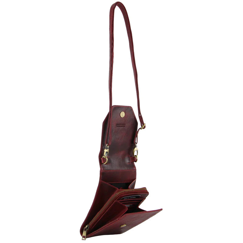 Pierre Cardin Ladies Leather Cross Body Bag/Wallet Bag/Clutch Wallet - Cherry-2