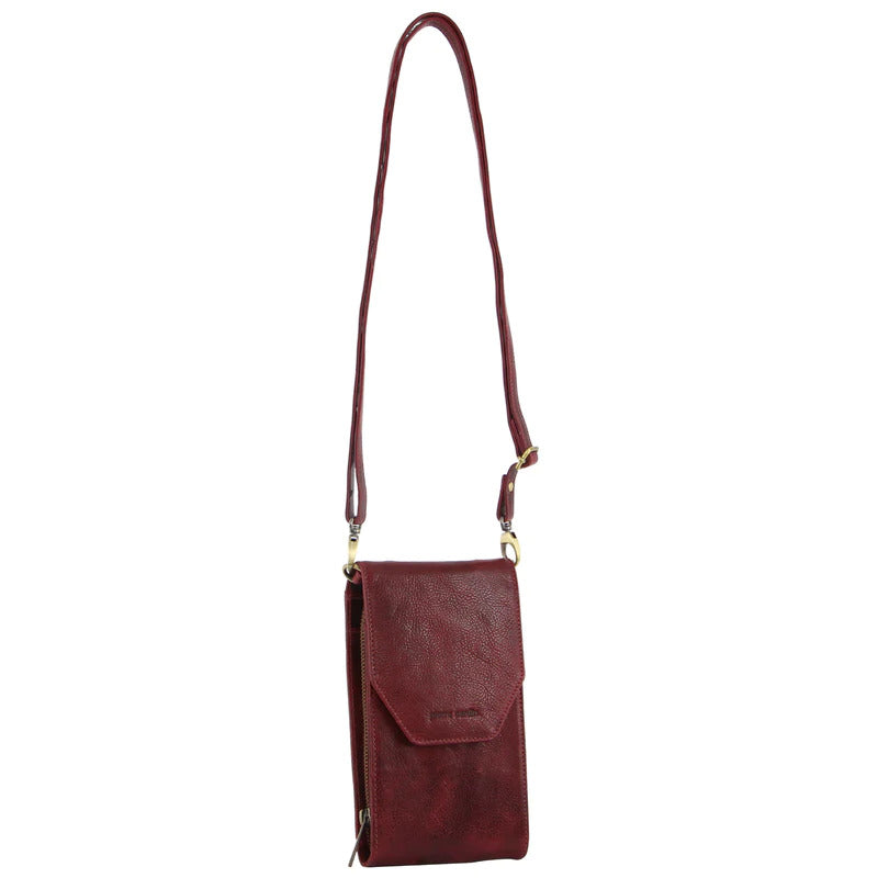 Pierre Cardin Ladies Leather Cross Body Bag/Wallet Bag/Clutch Wallet - Cherry-0