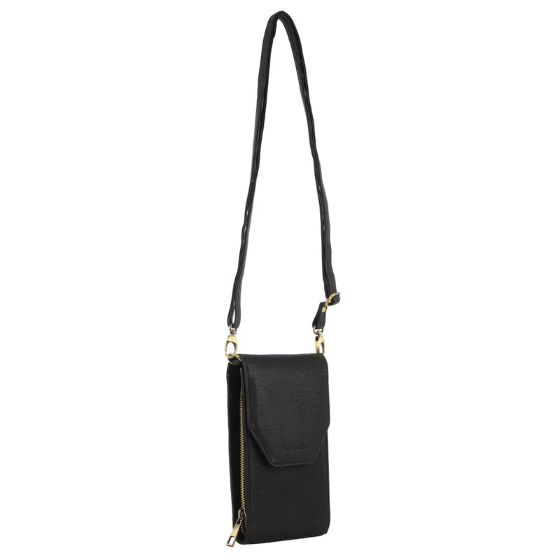 Pierre Cardin Ladies Leather Cross Body Bag/Wallet Bag/Clutch Wallet Large Flap - Black-1