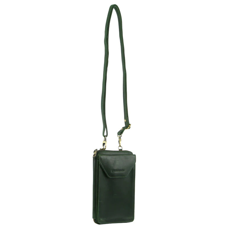 Pierre Cardin Ladies Leather Cross Body Bag/Wallet Bag/Clutch Wallet - Emerald-1