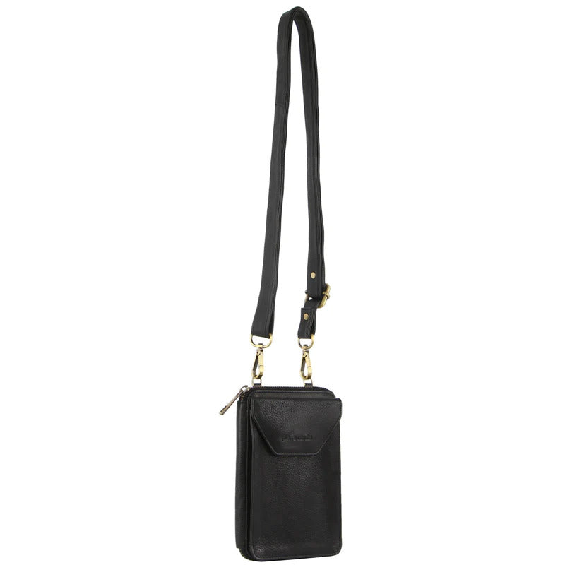 Pierre Cardin Ladies Leather Cross Body Bag/Wallet Bag/Clutch Wallet Small Flap - Black-1