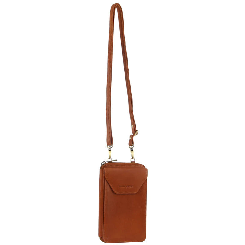 Pierre Cardin Ladies Leather Cross Body Bag/Wallet Bag/Clutch Wallet Small Flap - Cognac-0