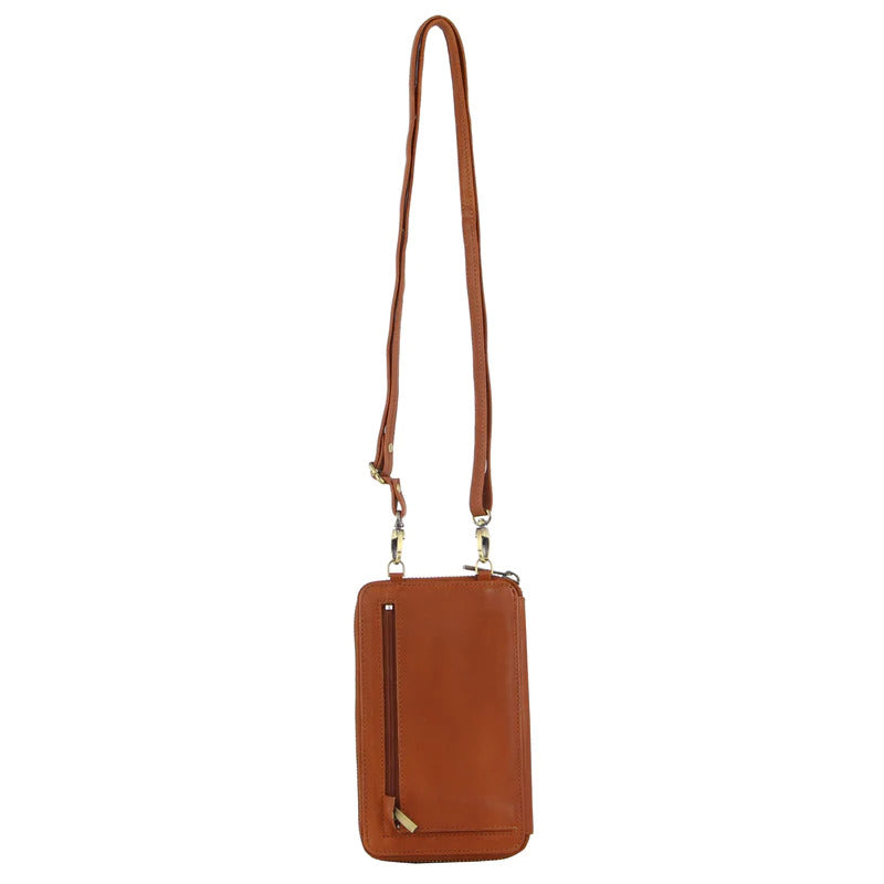 Pierre Cardin Ladies Leather Cross Body Bag/Wallet Bag/Clutch Wallet Small Flap - Cognac-3