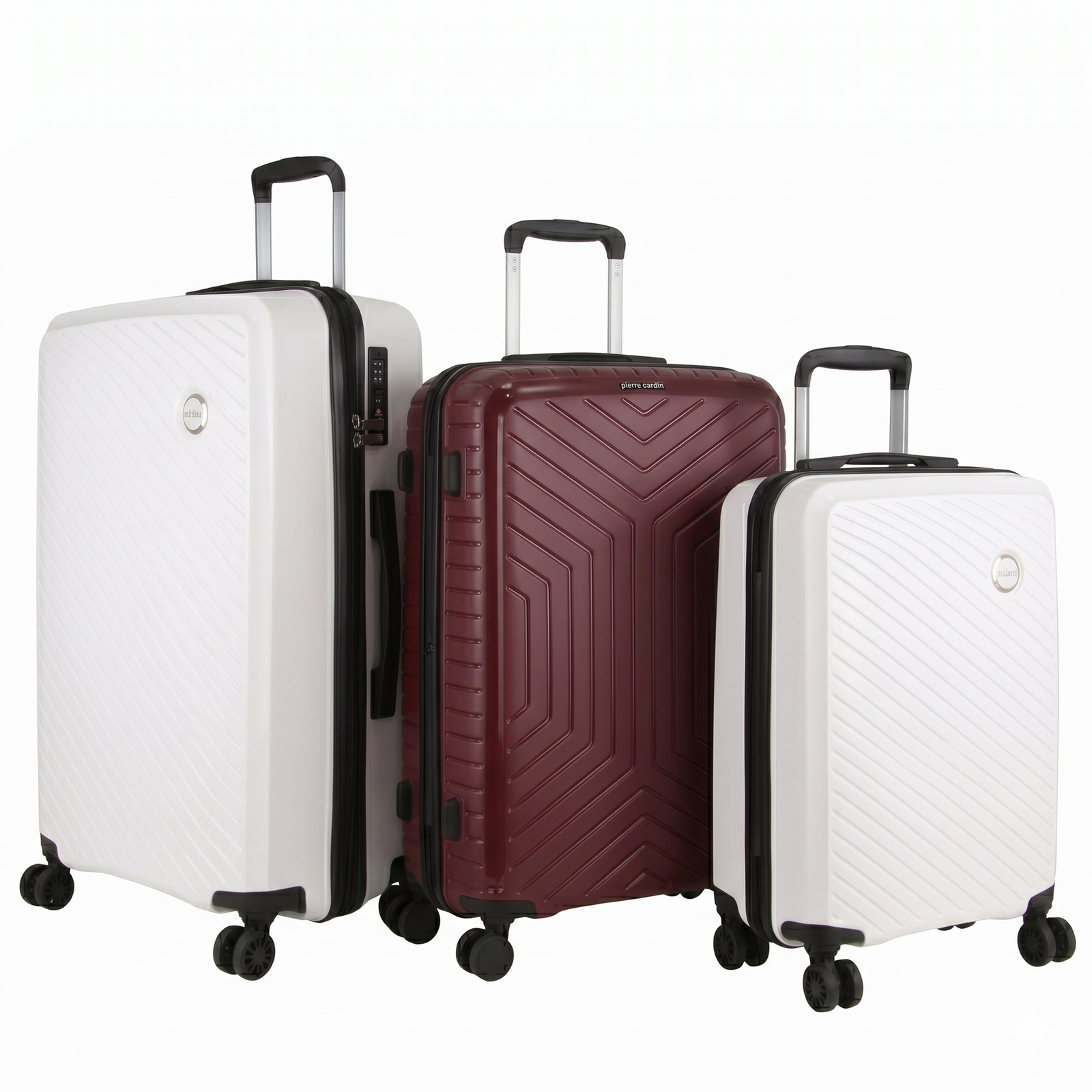 Pierre Cardin 3pc Hardshell Superlight Luggage Set 20/24/28" - Burgundy/White (Travel Suitcases)-0