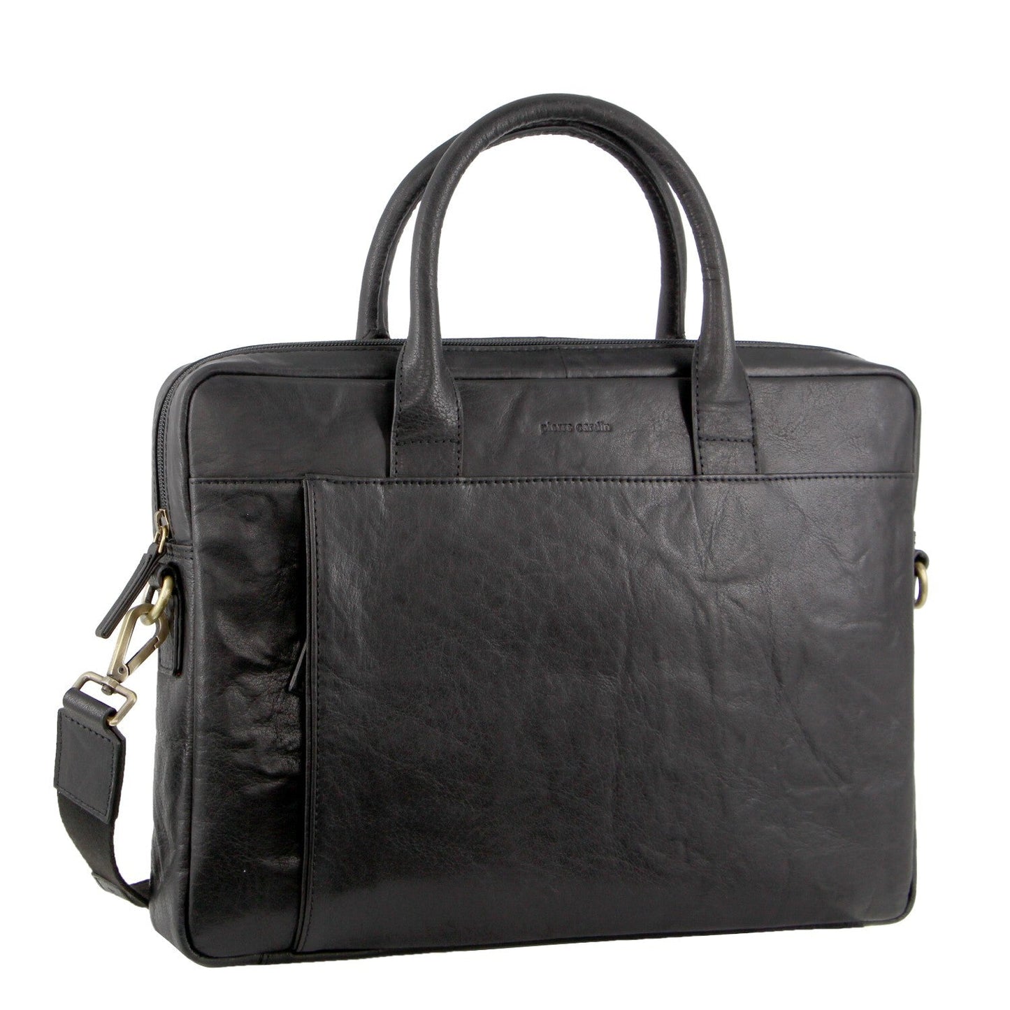 Pierre Cardin Leather Multi-Handle 15" Laptop Computer Bag - Black-0