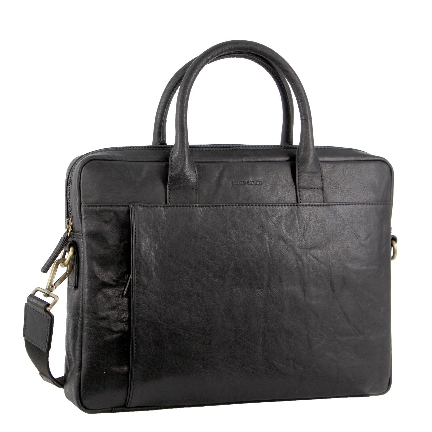 Pierre Cardin Leather Multi-Handle 15" Laptop Computer Bag - Black-0