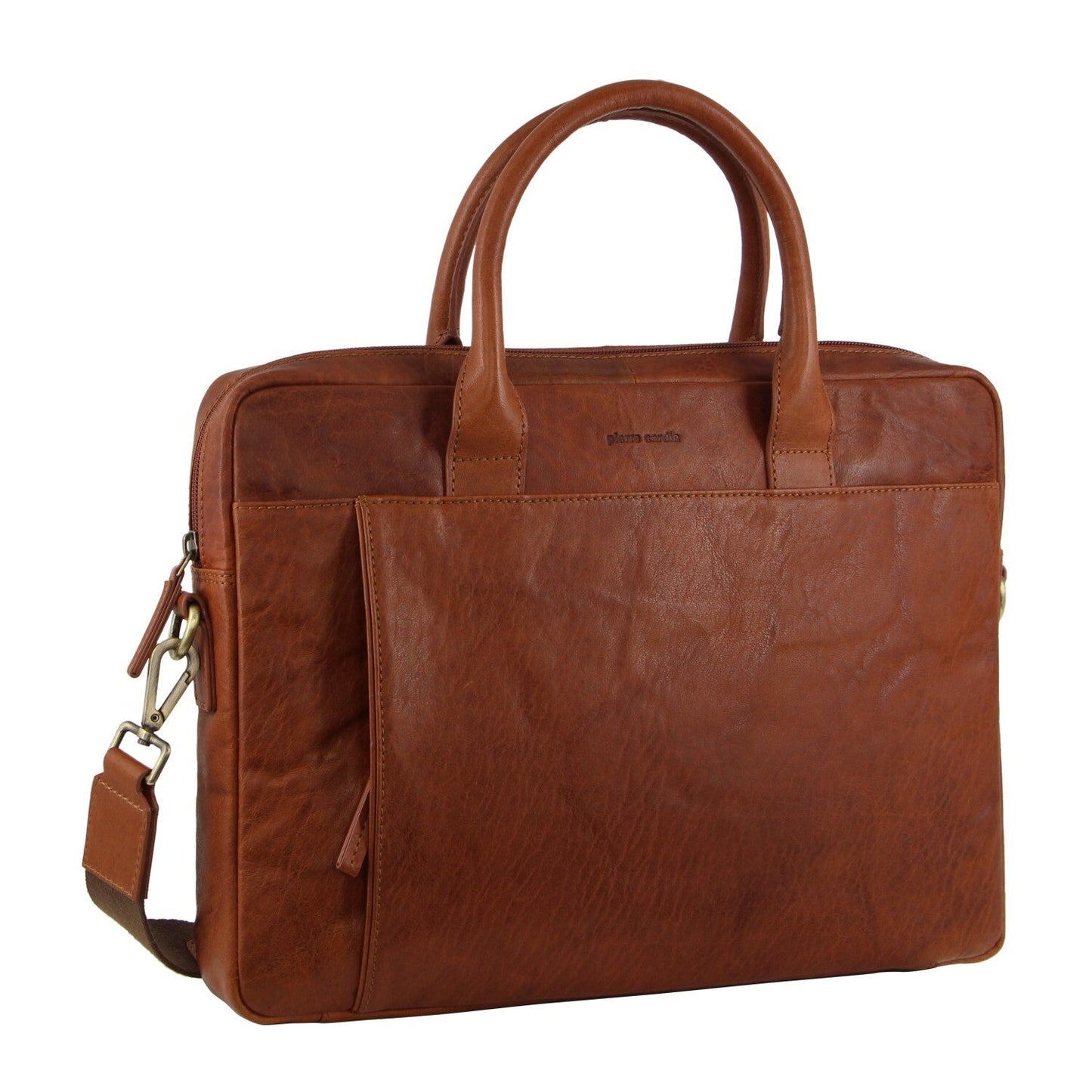 Pierre Cardin Leather Multi-Handle 15" Laptop Computer Bag - Tan-0