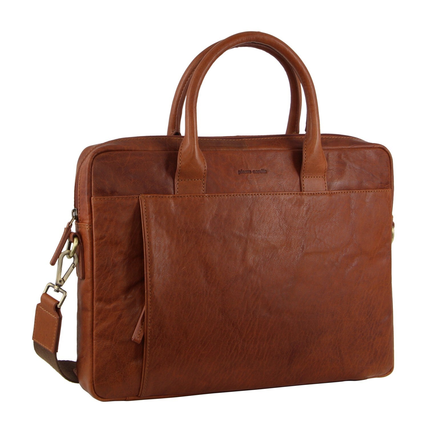 Pierre Cardin Leather Multi-Handle 15" Laptop Computer Bag - Tan-0