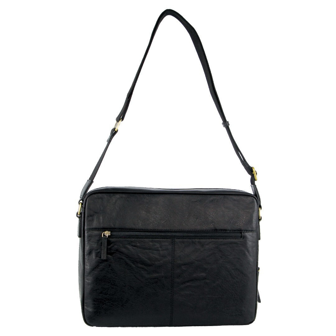Pierre Cardin Crumpled Leather 15" Laptop Computer Bag - Black-2