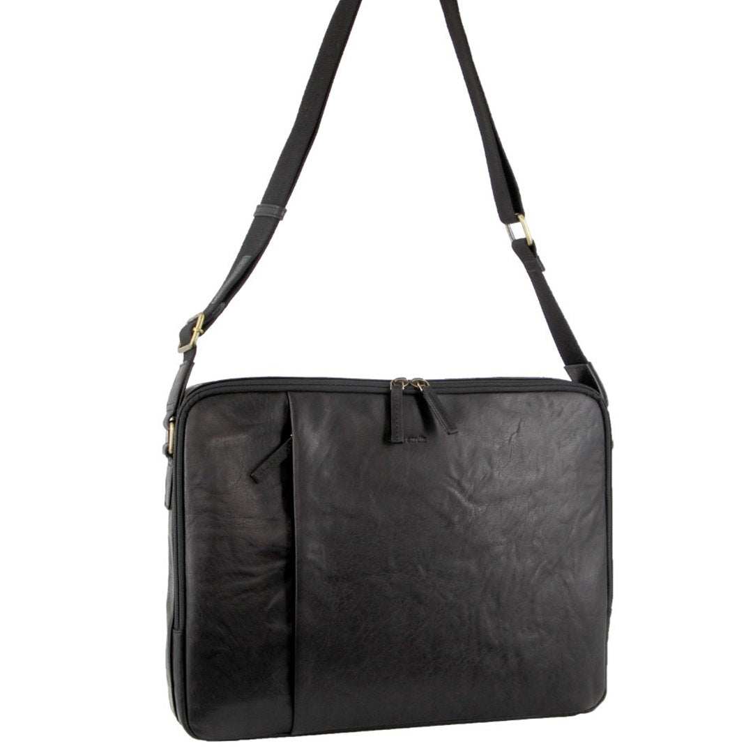 Pierre Cardin Crumpled Leather 15" Laptop Computer Bag - Black-1