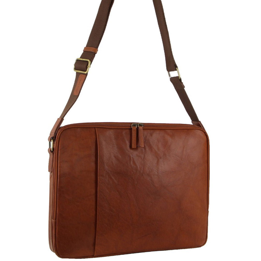 Pierre Cardin Crumpled Leather 15" Laptop Computer Bag - Tan-1