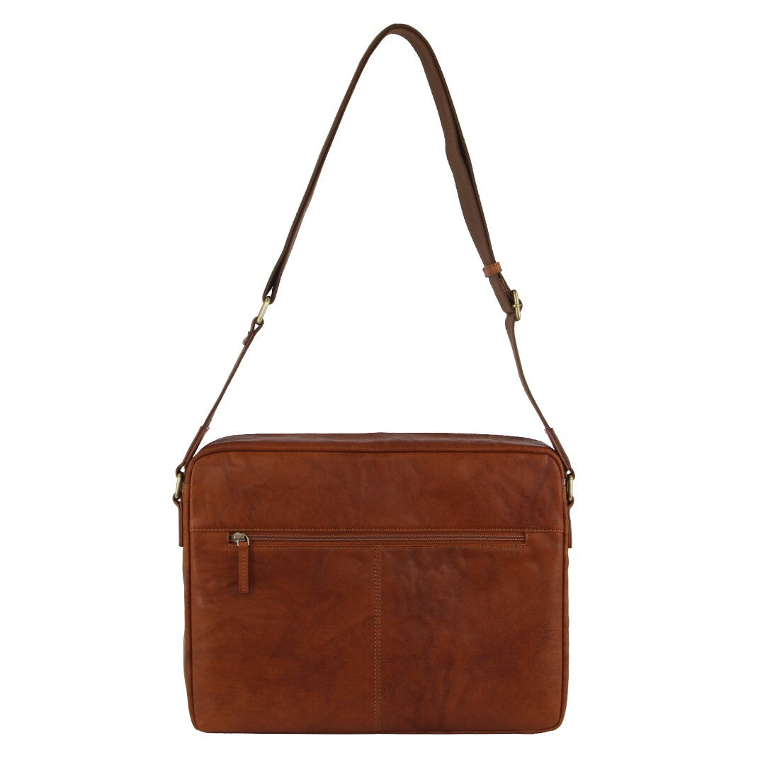 Pierre Cardin Crumpled Leather 15" Laptop Computer Bag - Tan-3