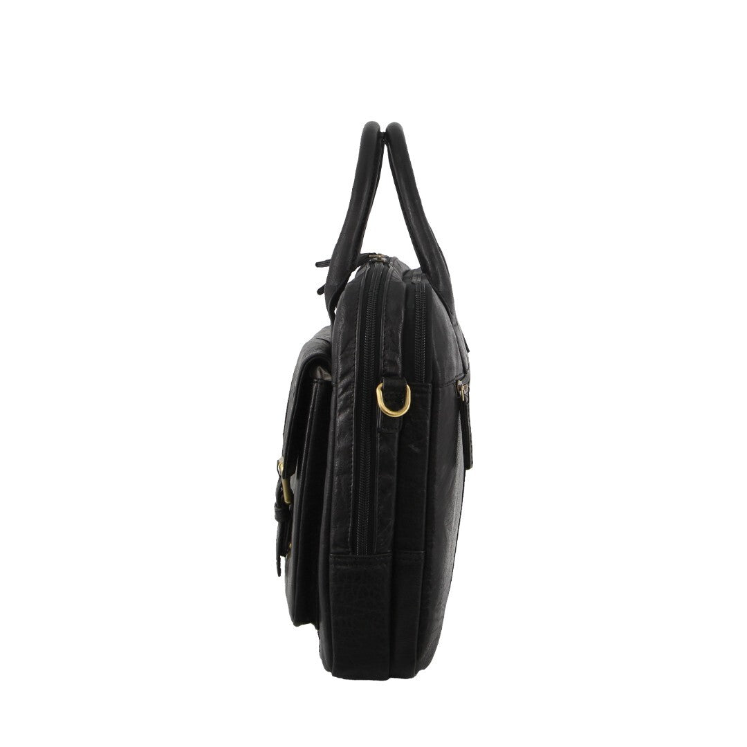 Pierre Cardin Leather Multi-Compartment Business 15" Laptop Bag - Black-3
