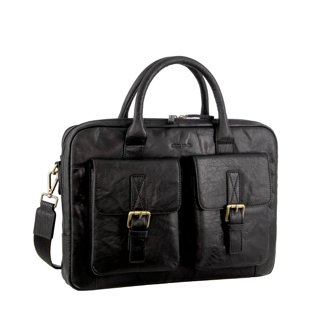 Pierre Cardin Leather Multi-Compartment Business 15" Laptop Bag - Black-0