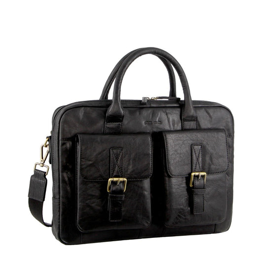 Pierre Cardin Leather Multi-Compartment Business 15" Laptop Bag - Black-0
