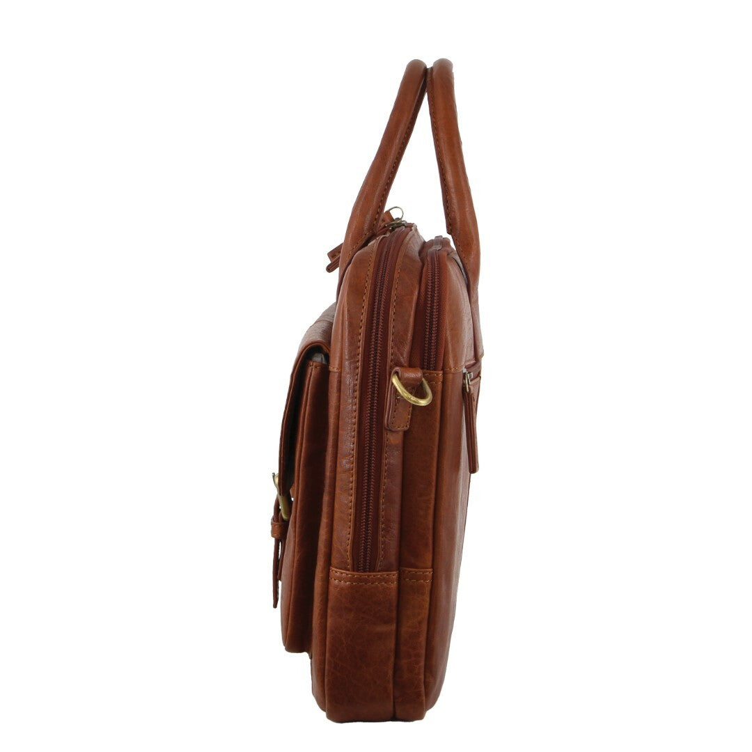 Pierre Cardin Leather Multi-Compartment Business 15" Laptop Bag - Tan-3