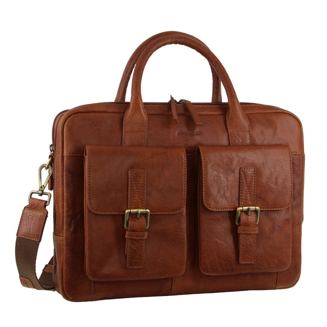 Pierre Cardin Leather Multi-Compartment Business 15" Laptop Bag - Tan-0